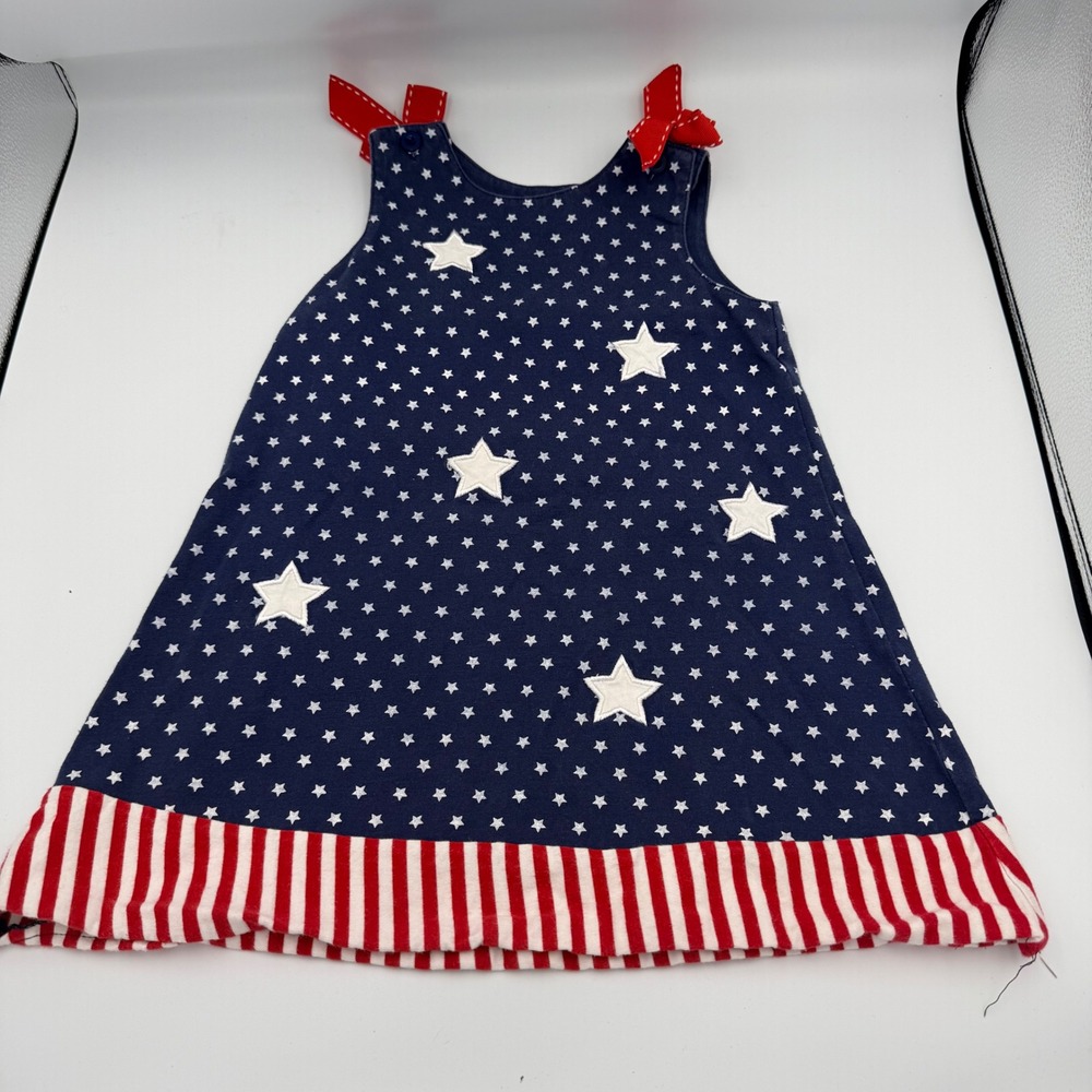 Cre8ions Girls Patriotic Stars and Stripes Dress Navy Blue Red White USA Size 4